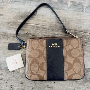 Coach Zip Wristlet Navy and Brown NEW with tags